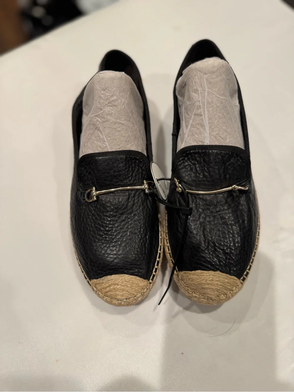 Steve Madden Black Leather Espadrille Loafers with Gold Bit